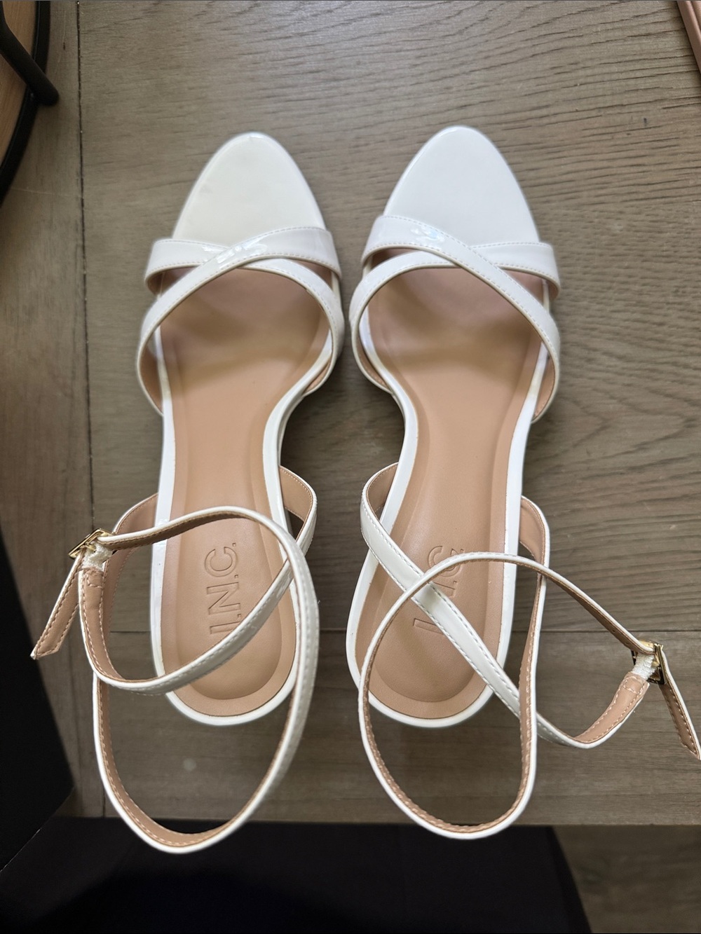 INC International Concepts White Patent Crisscross Ankle Strap Sandals